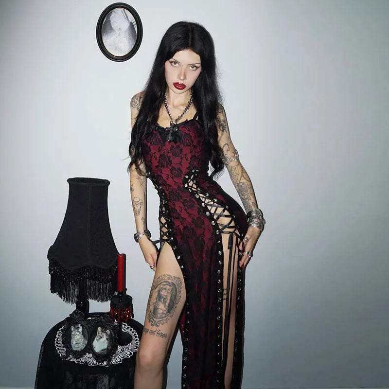 Black Roses High Split Dress