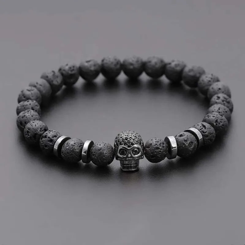 Black Skull Lava Rock Bracelet 