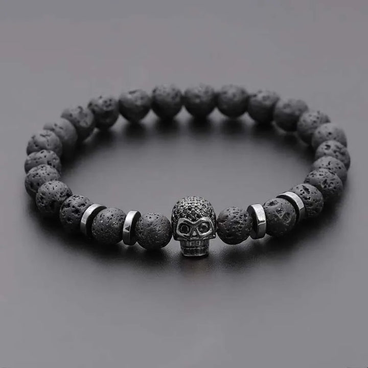 Black Skull Lava Rock Bracelet 