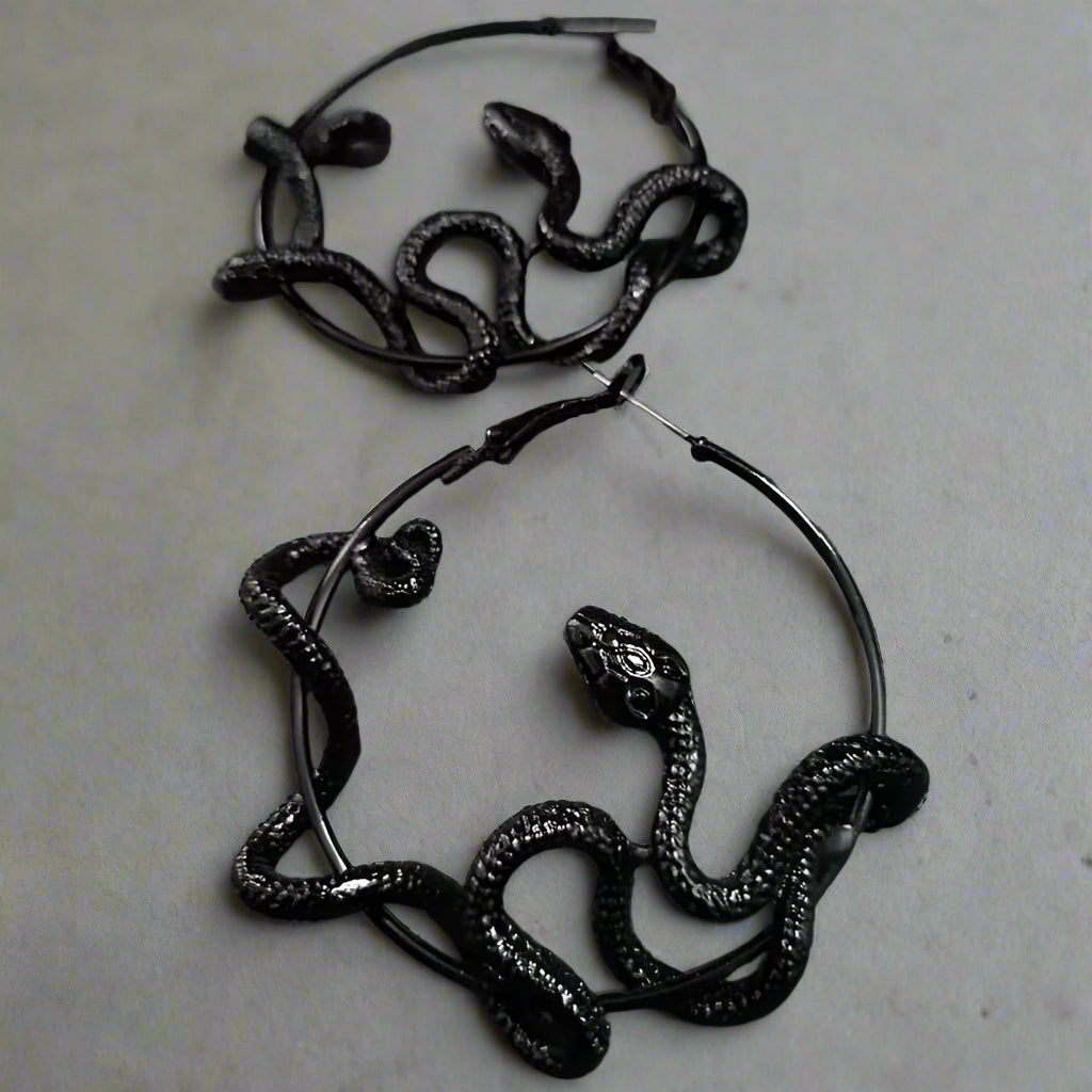 Black Snake Hoop Earrings