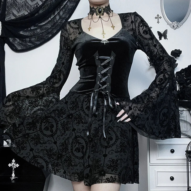 Black Velvet Lace Corset Dress