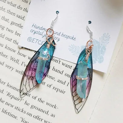 Blue Aura Quartz Butterfly Wing Earrings