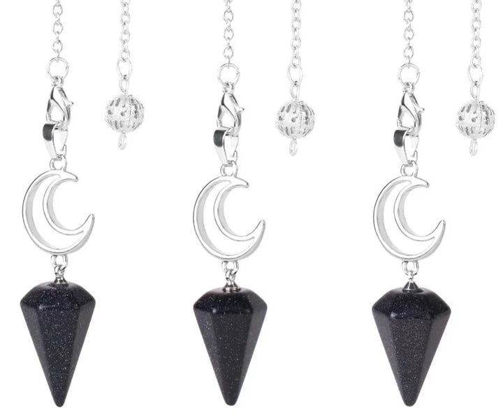Blue Goldstone Crescent Moon Pendulums