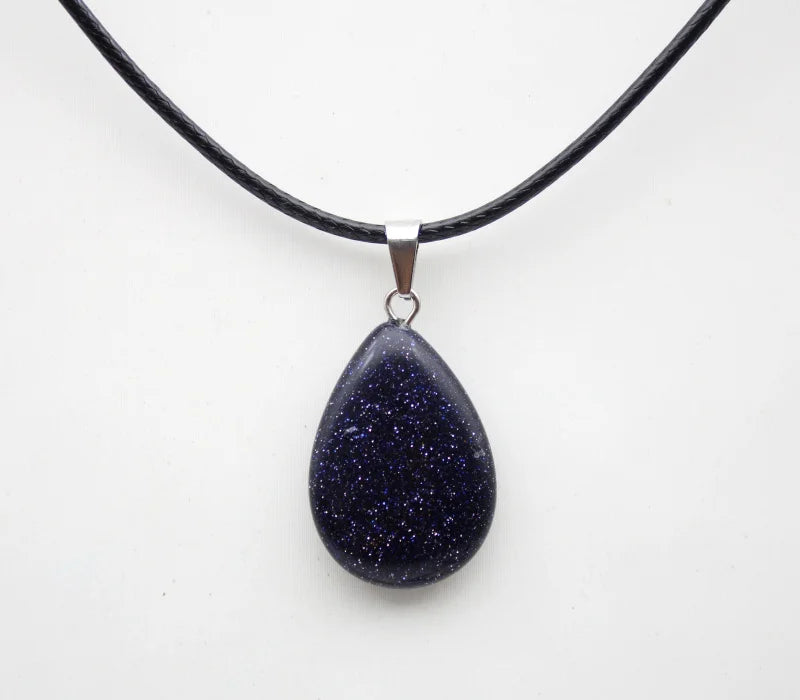 Blue Goldstone Teardrop Pendant Necklace