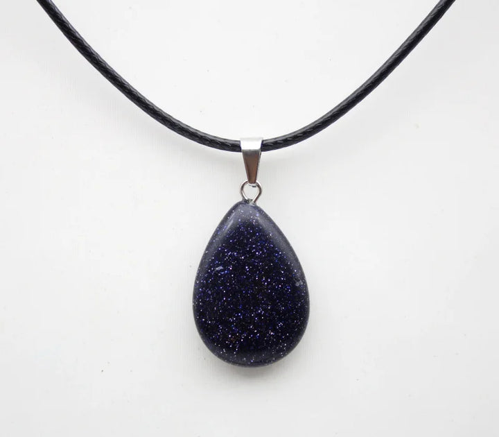 Blue Goldstone Teardrop Pendant Necklace
