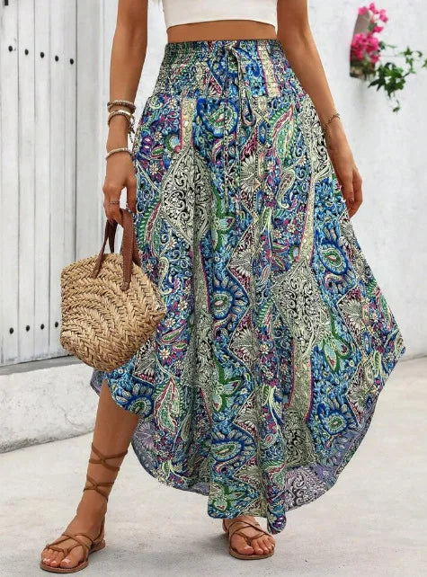 Blue Purple Floral Boho Skirt