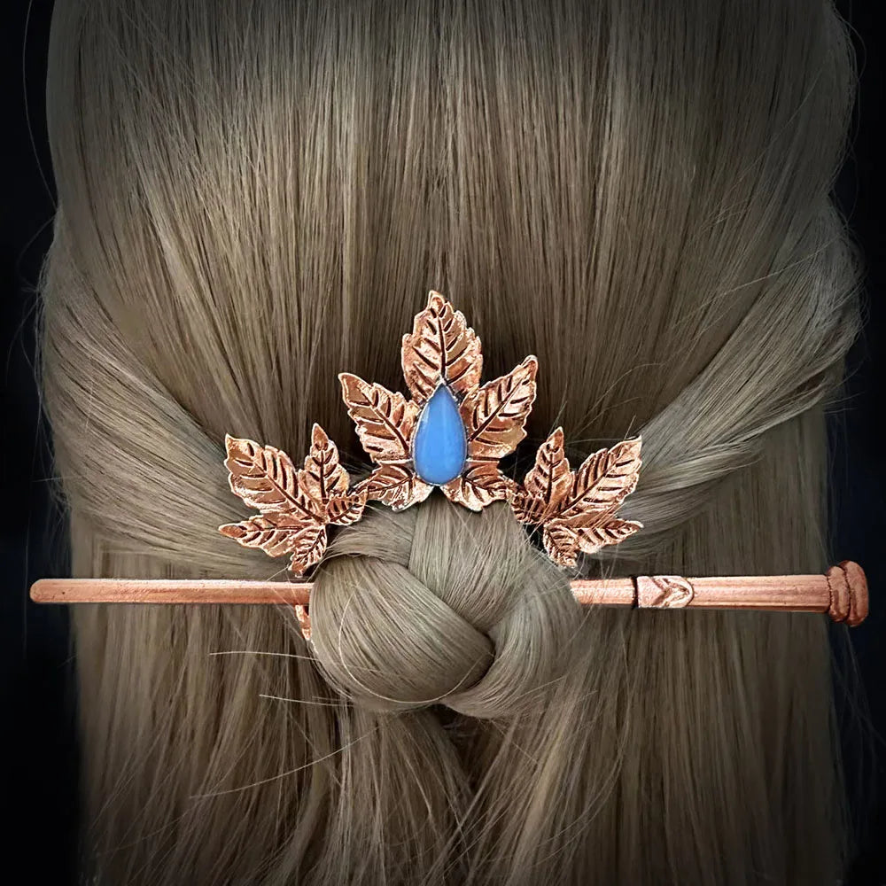 Blue Stone Leaves Hair Stick