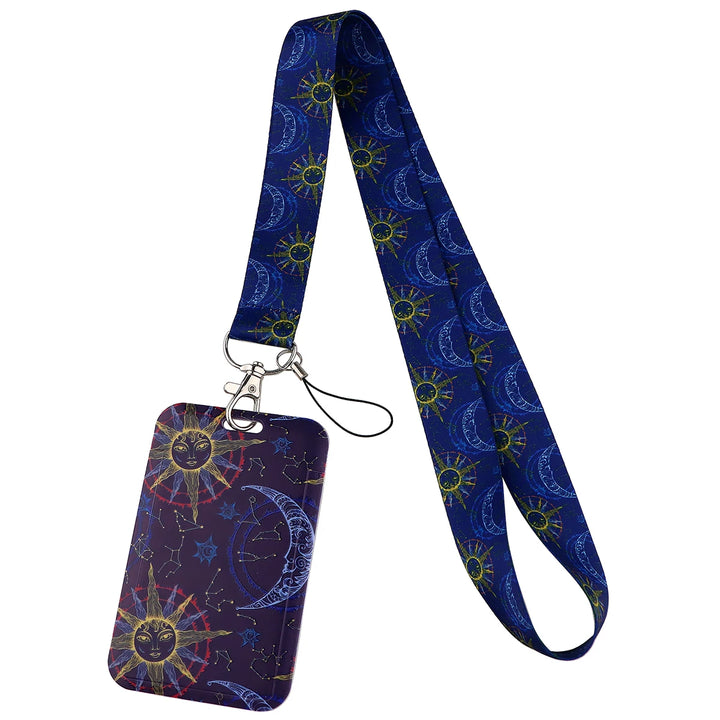 Blue Sun Moon Lanyard Key Ring Badge