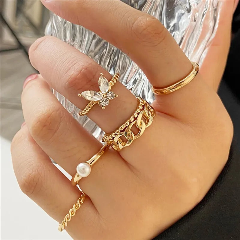 Boho Butterfly Band Ring Set