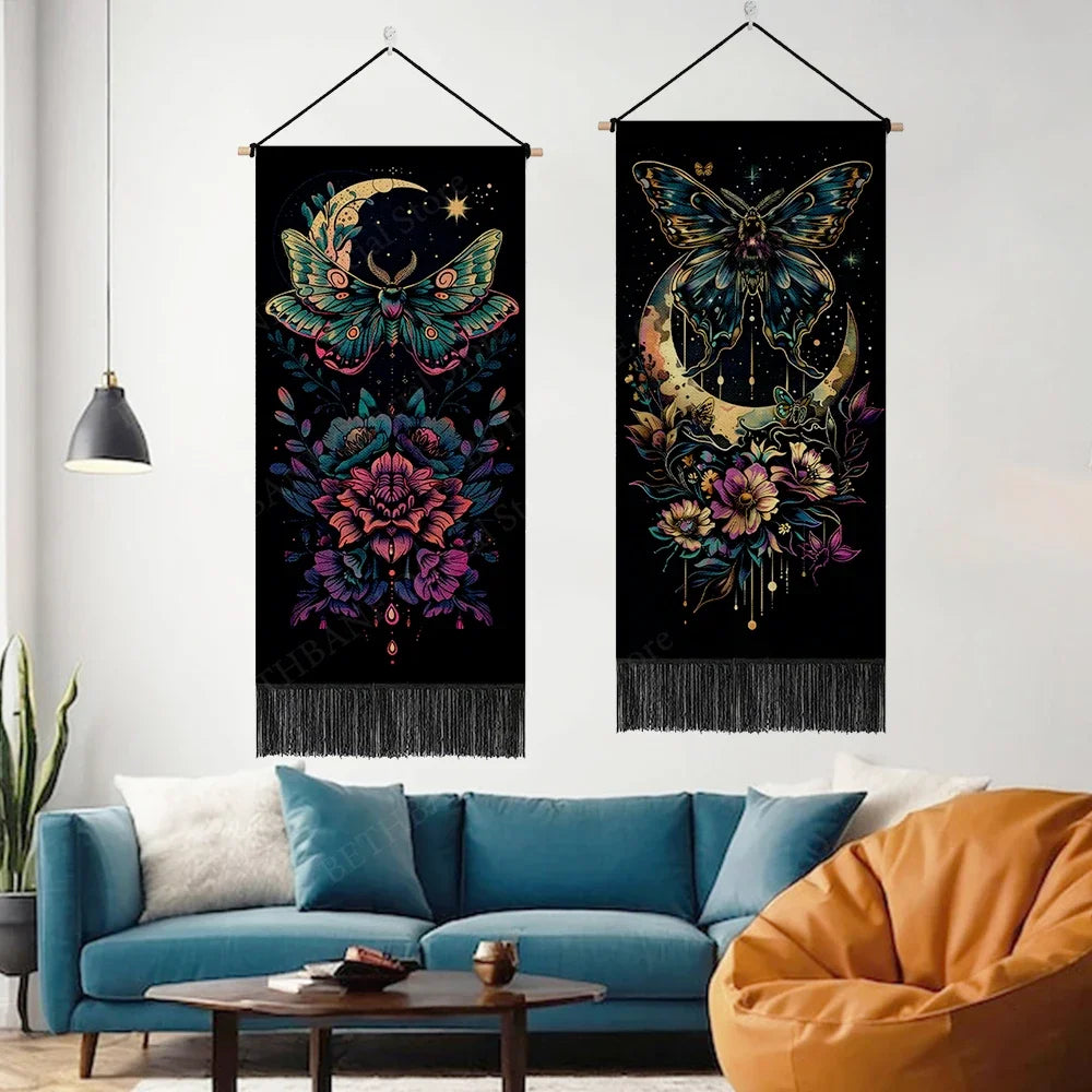 Boho Butterfly Floral Moon Wall Banners