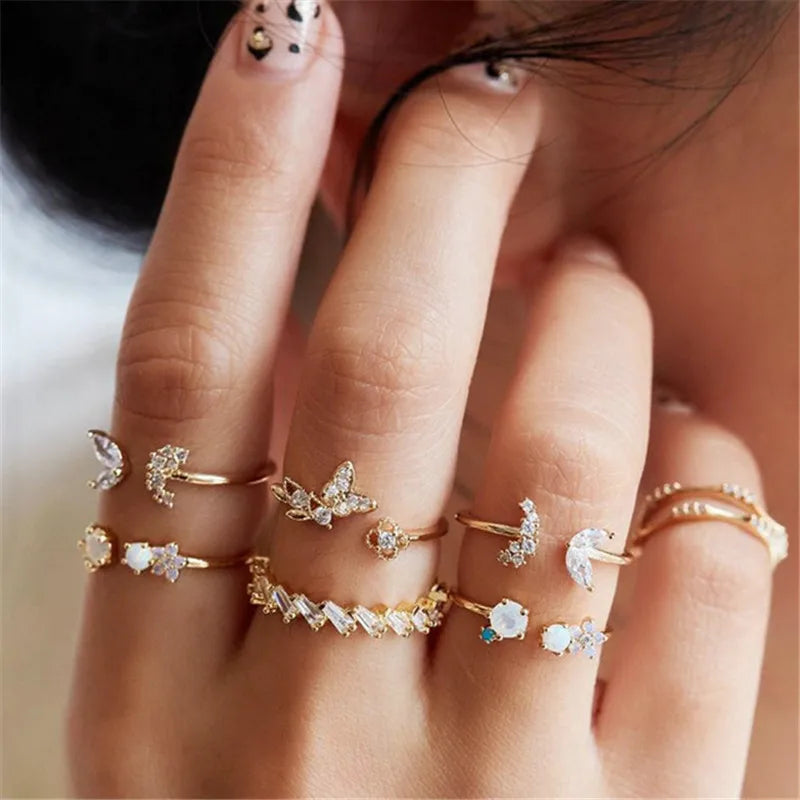 Boho Butterfly Flower Ring Set