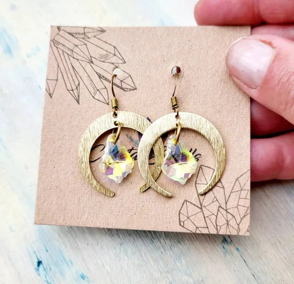 Boho Crystal Gold Moon Earrings