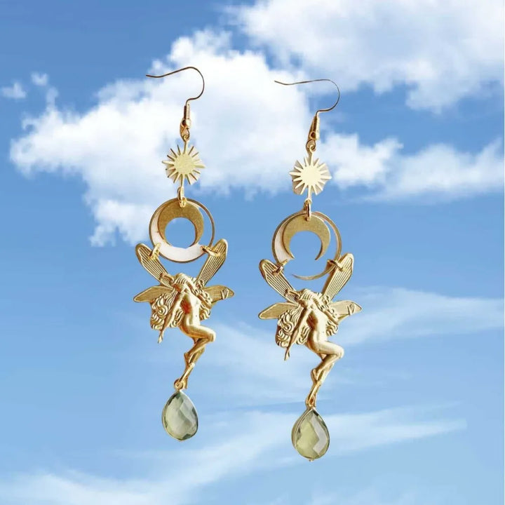 Boho Fairy Moon Gold Earrings