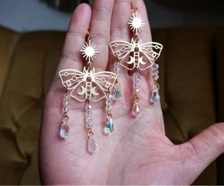 Boho Gold Butterfly Crystal Earrings