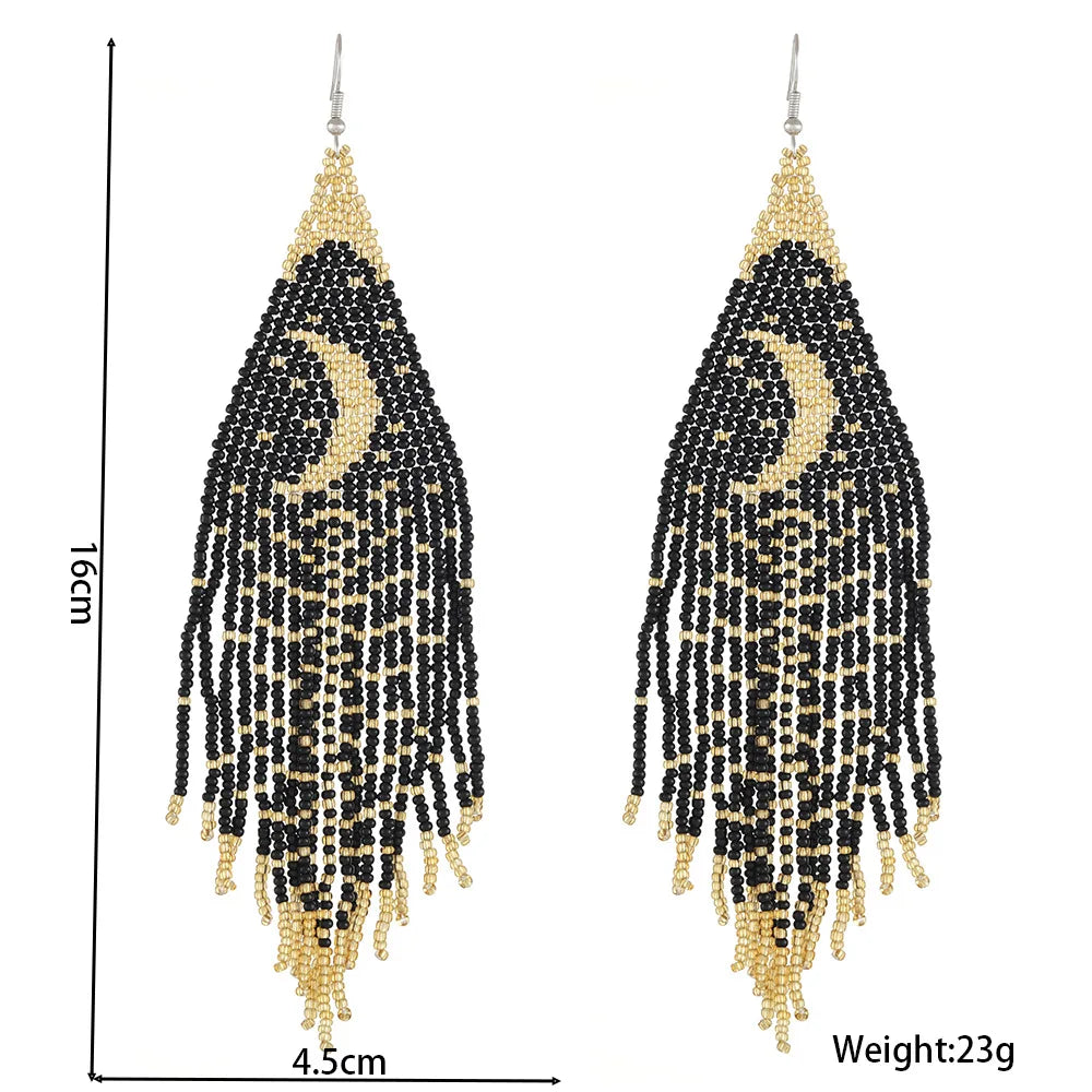 Boho Gold Moon Tassel Earrings