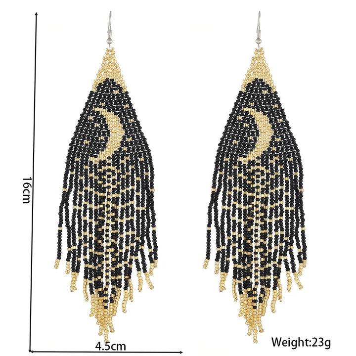 Boho Gold Moon Tassel Earrings