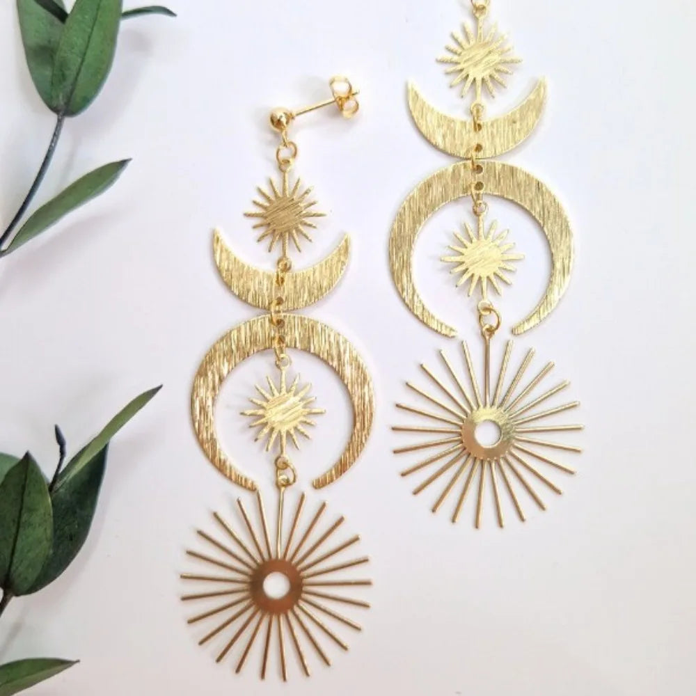 Boho Gold Sun Dangle Earrings