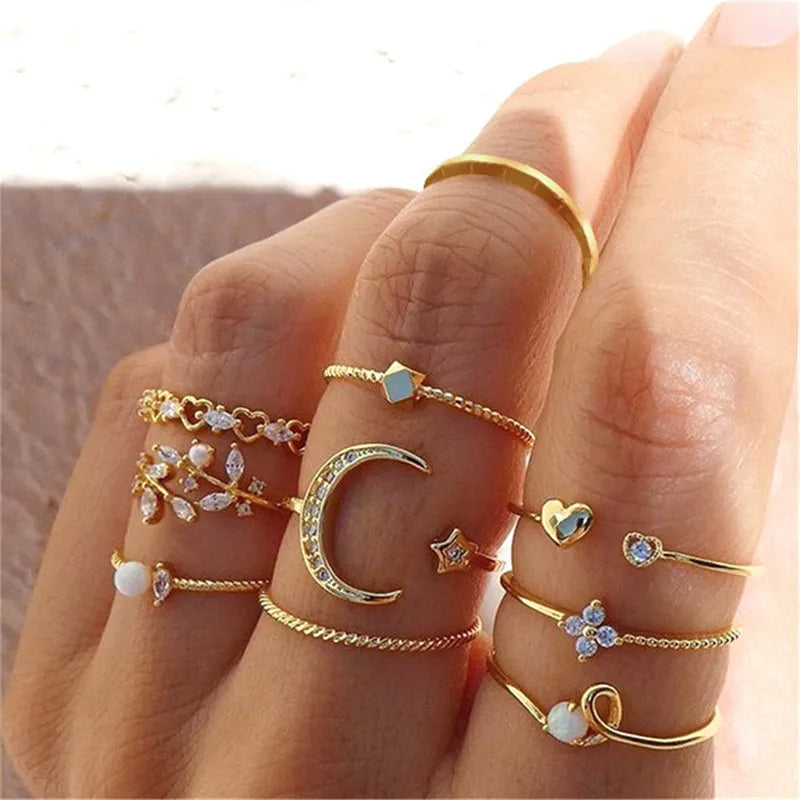 Boho Moon Gold Ring Set