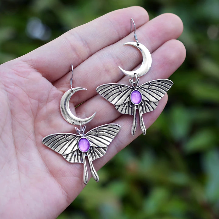 Boho Moon Moth Earrings