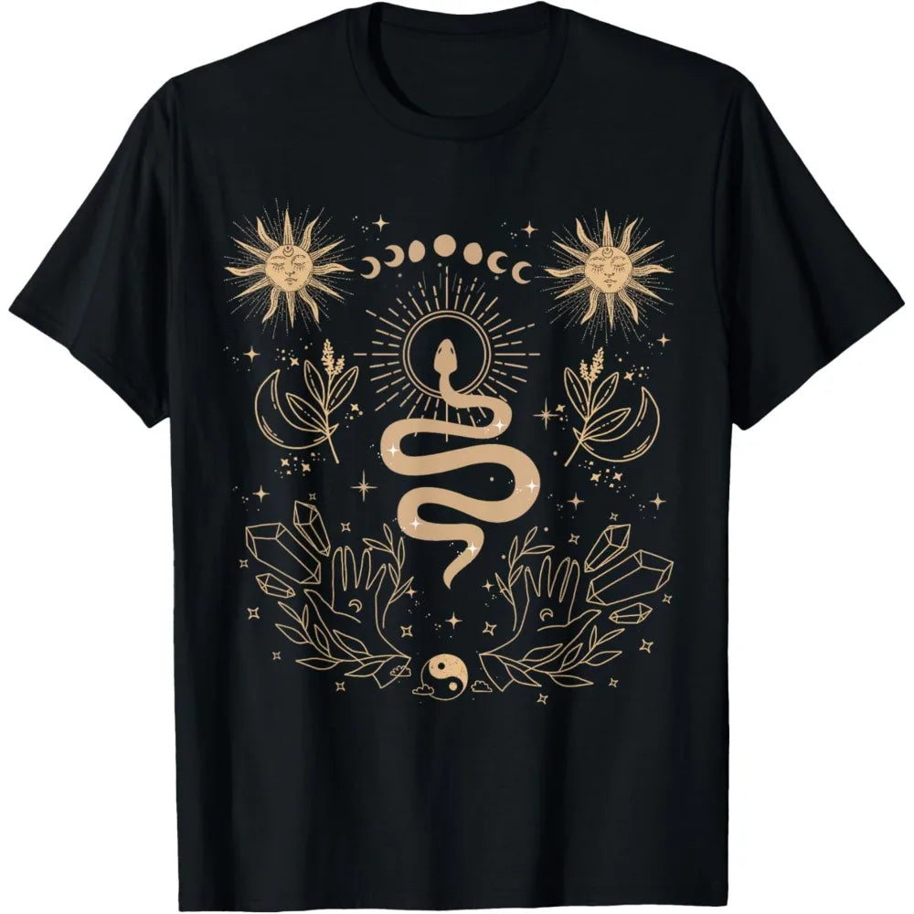 Boho Moon Snake Black T-Shirt