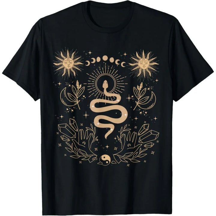 Boho Moon Snake Black T-Shirt
