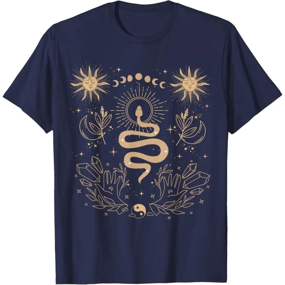 Boho Moon Snake Blue T-Shirt