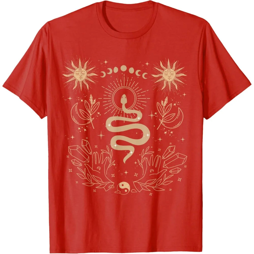 Boho Moon Snake Red T-Shirt