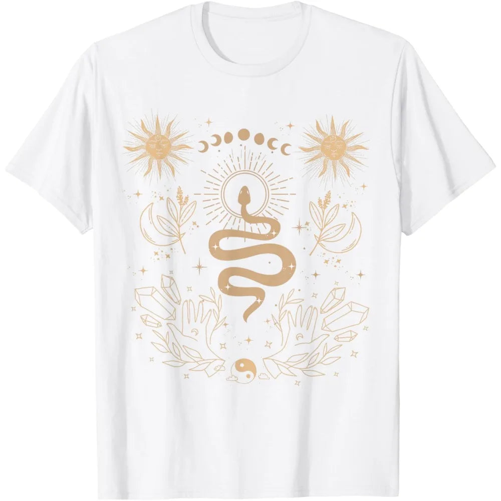 Boho Moon Snake White T-Shirt