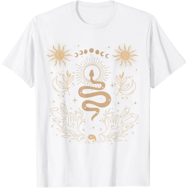 Boho Moon Snake White T-Shirt