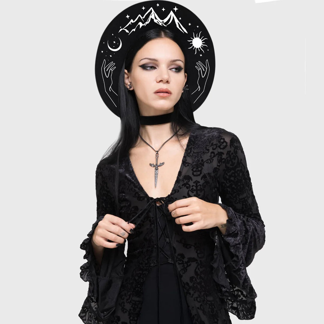 Boho Mountain Sun Moon Fedora Hat