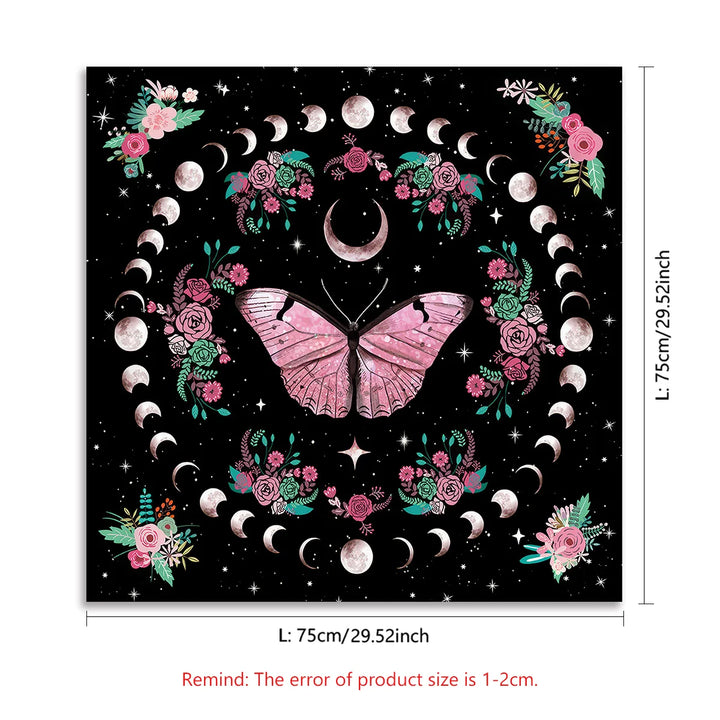 Boho Pink Butterfly Moons Tarot Cloth