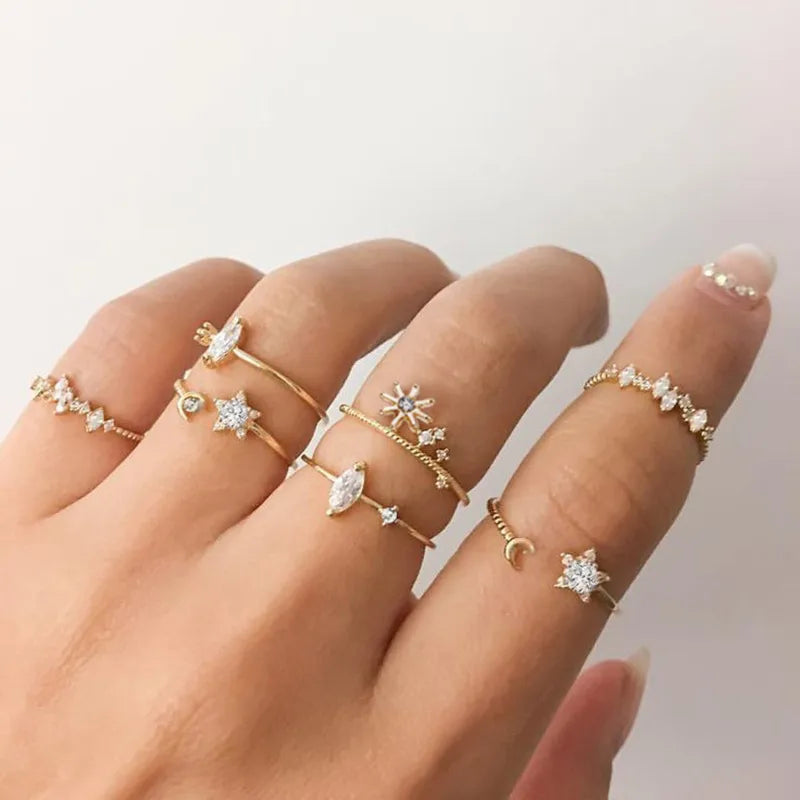 Boho Star Flower Ring Set