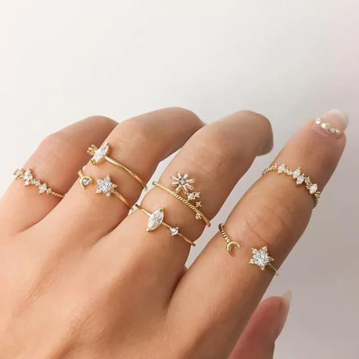 Boho Star Flower Ring Set