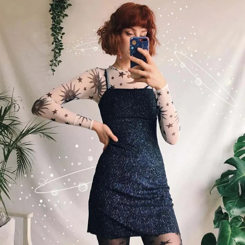 Boho Sun Moon Mesh Long Sleeves