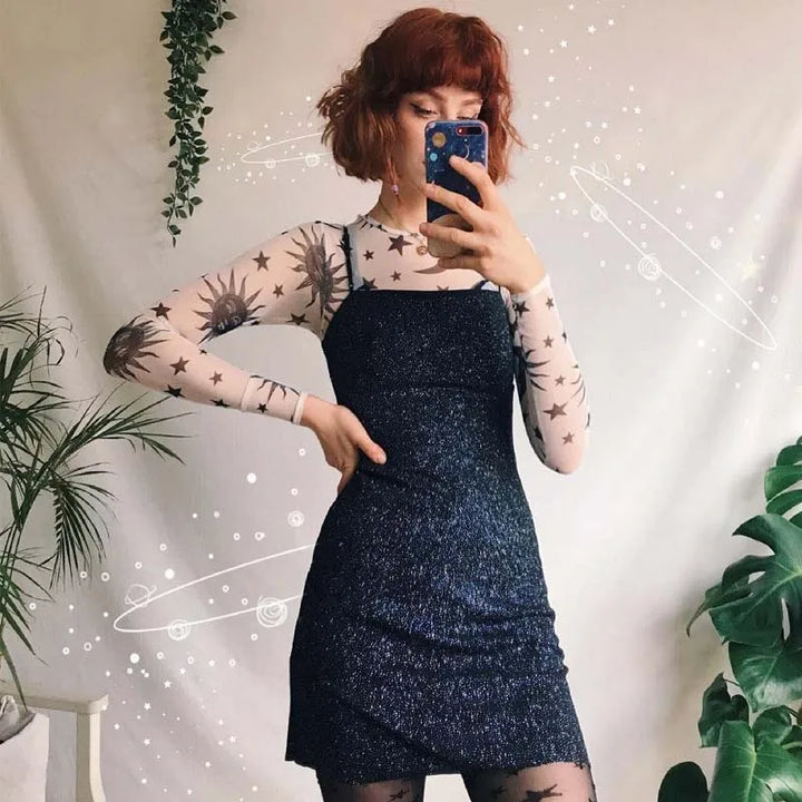 Boho Sun Moon Mesh Long Sleeves