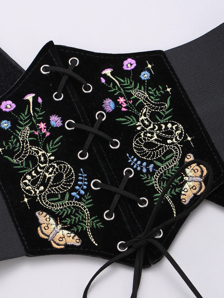 Boho Velvet Embroidered Waist Belt