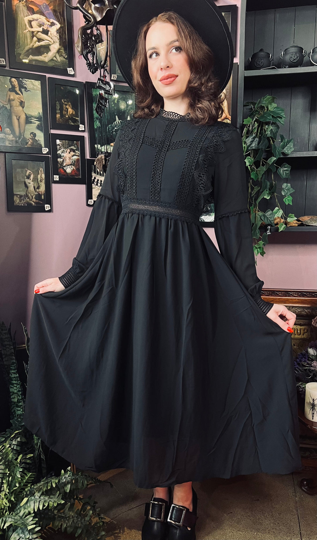 Cottagecore Boho Black Witchy Dress