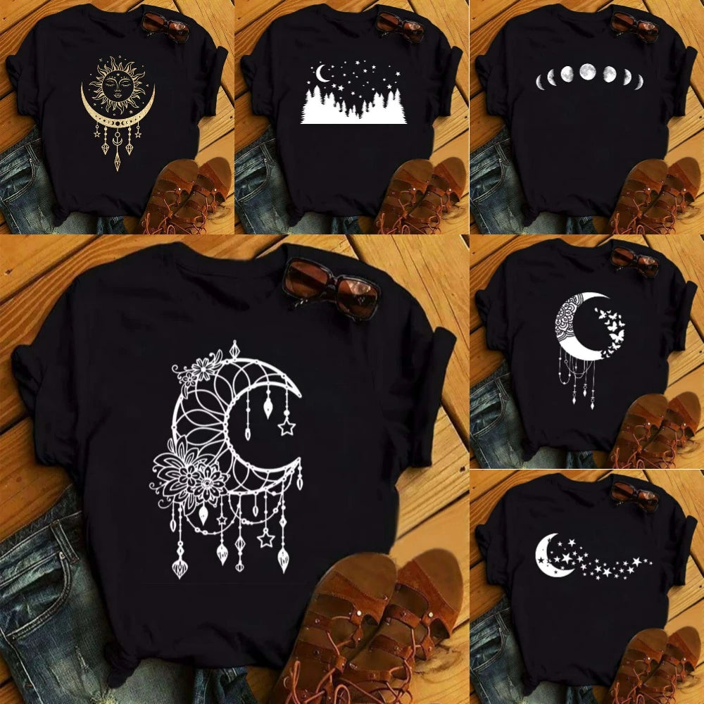Boho Witchy Moon Black T-Shirts
