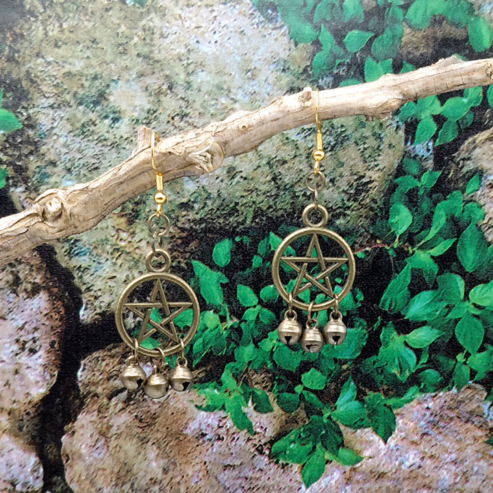 Brass Pentacle Bell Earrings