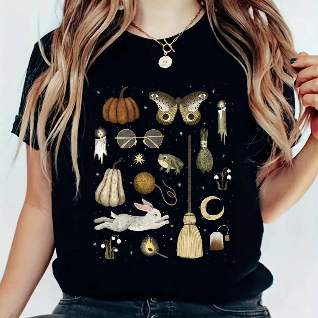 Broom Moth Pumpkin Witch T-Shirt