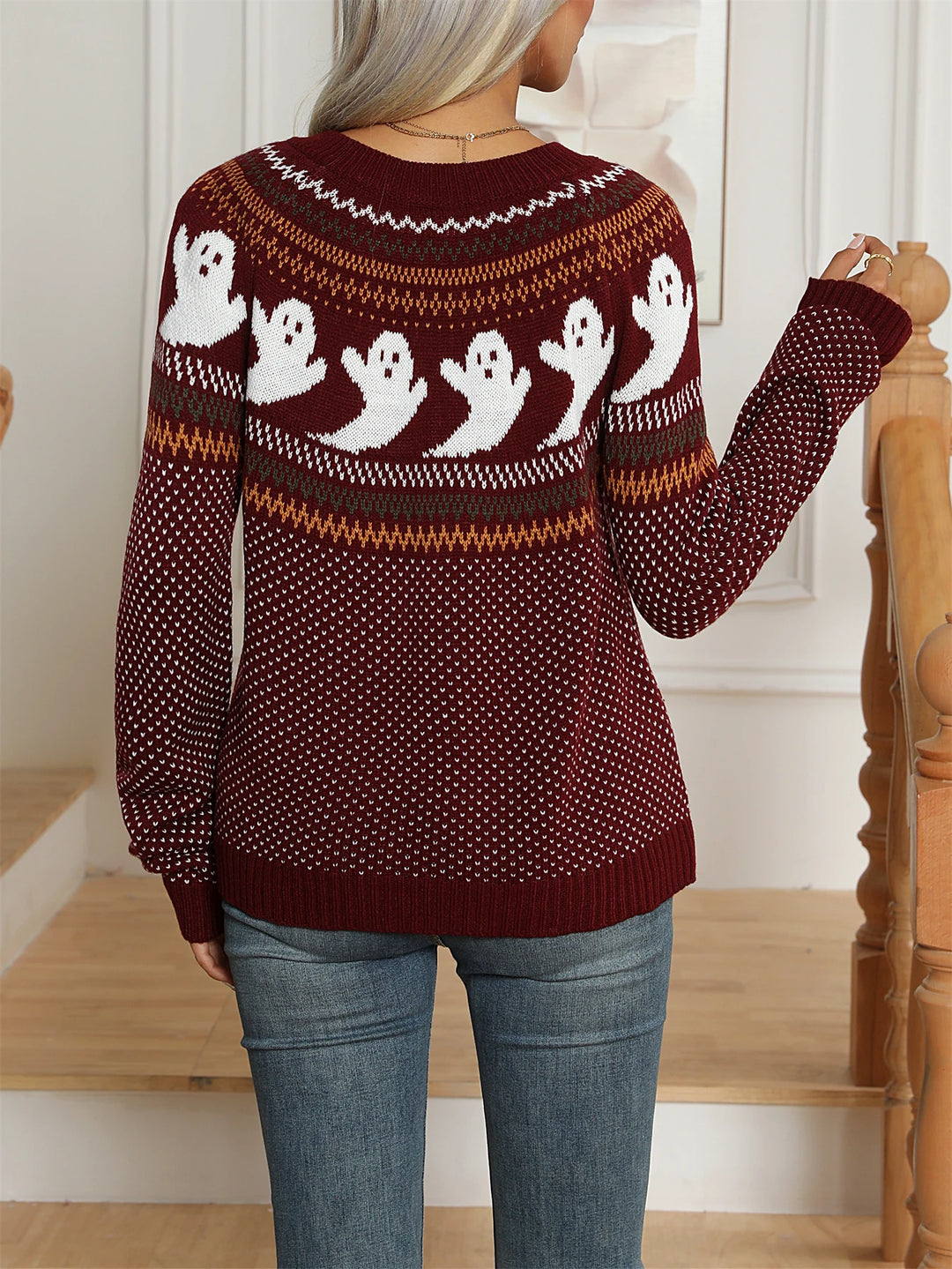 Burgundy Halloween Sweater - Back