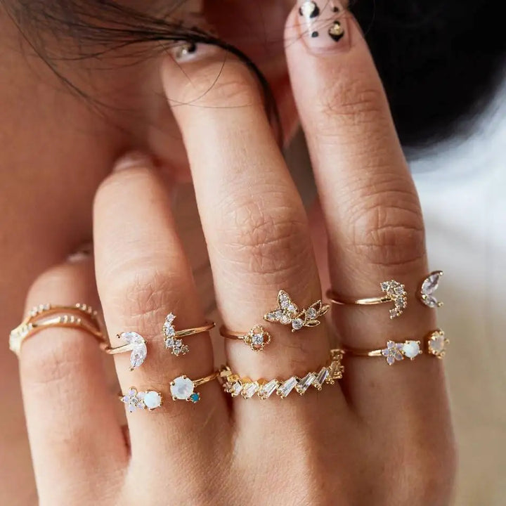 Butterfly Crystal Boho Ring Set