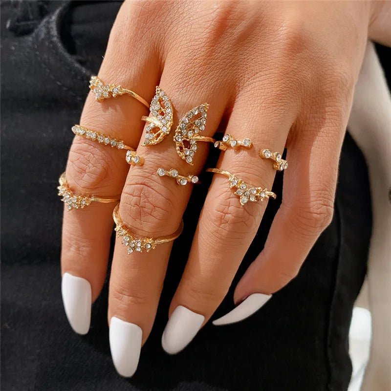Butterfly Crystal Ring Set