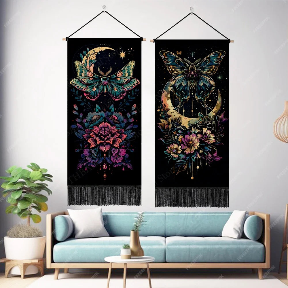 Butterfly Floral Moon Wall Banners