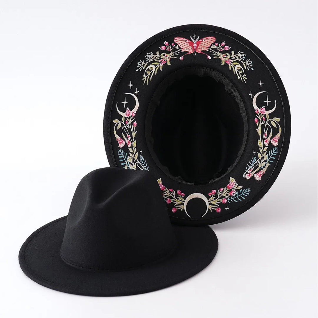 Butterfly Moon Fedora Wide Brim Hat