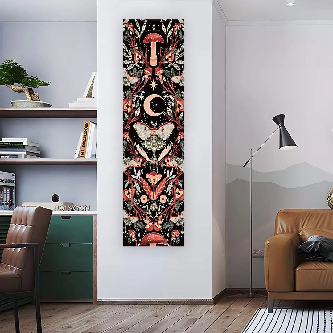 Butterfly Mushroom Moon Black Wall Banner Tapestry