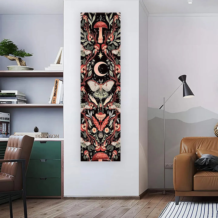 Butterfly Mushroom Moon Black Wall Banner Tapestry