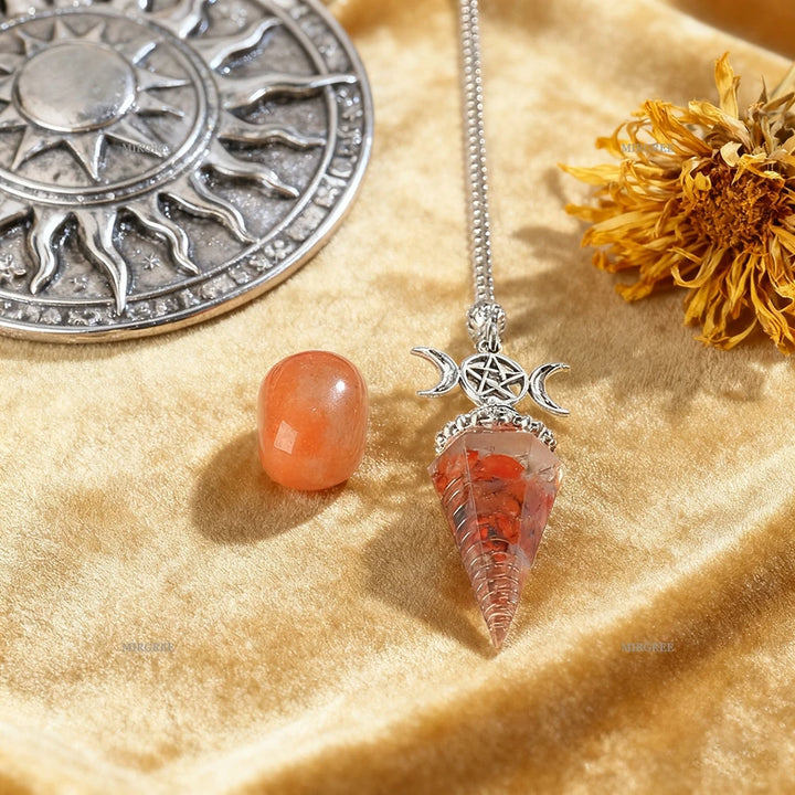Carnelian Triple Moon Pentacle Pendulum