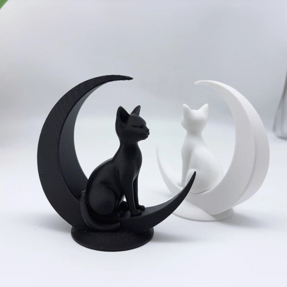 Cat Crescent Moon Statues