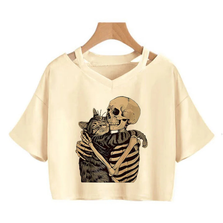 Cat Lover Crop Top - Beige
